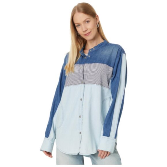 **Free People** Women's Moto Color Block Shirt Small NWT - Picture 1 of 5